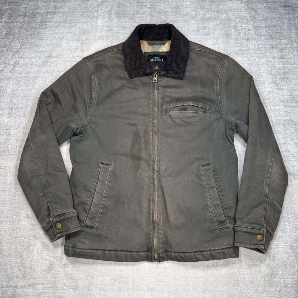 Hollister Jacket Mens XS Grey Corduroy Collar Plaid Lined Workwear Detroit Style